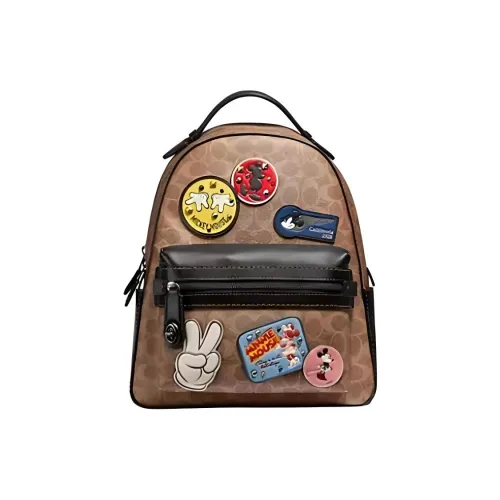 COACH Disney X Mickey Коллаборация Кампус Покрытый холст Рюкзак Большой Унисекс Кофе Монограмма