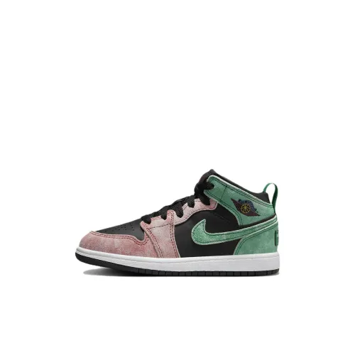 Jordan Air Jordan 1 MID SE Slip-resistant Abrasion-resistant MID Топ Детские Скейтбординги Черный Зеленый
