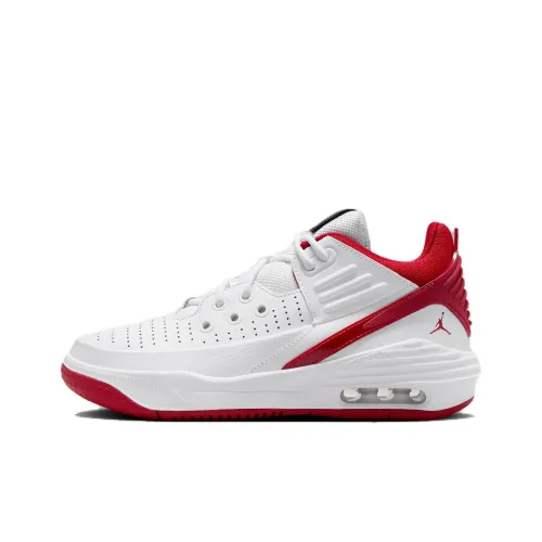 Jordan Max Aura 5 Устойчивый к истиранию Дышащий Низкий Топ Детские Баскетбольные Кроссовки Белый Красный Подростки