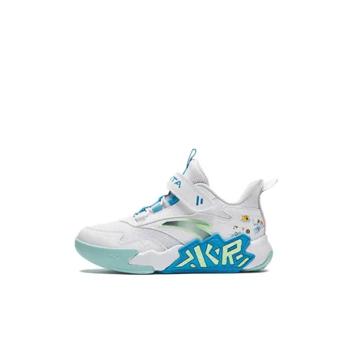 Antakids Cement Busters Детские баскетбольные кроссовки Low Top Anta Белый/Новый Флуоресцентный Светло-зеленый 1 Для дошкольников