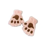 Розовые перчатки с бархатной отделкой, с половиной пальца, с кошачьей лапой