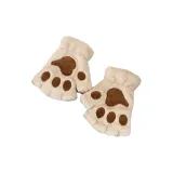 Бежевые перчатки с кошачьей лапой, полупальцевые, из бархата