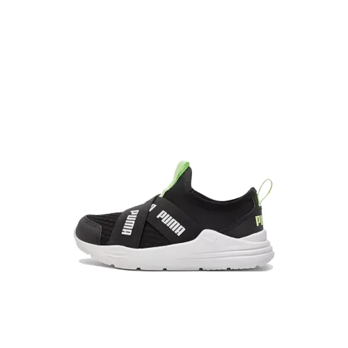 PUMA COOL Series Rebound Дышащие Низкие Кеды для Детей Lifestyle Shoes Черный Зеленый Детские Возраст 3-7 Лет