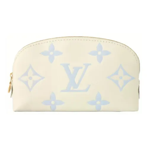LOUIS VUITTON Кожа Мешок для хранения Makeup Bag Женские Сыр с морской солью Сине-белый