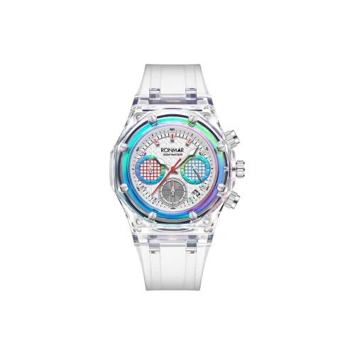 RONMAR Color Ice Collection Кварцевый механизм Резиновый ремешок Часы Унисекс Белый циферблат