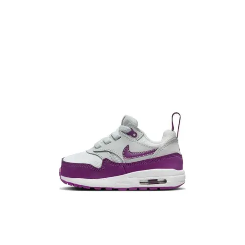 Nike Air Max 1 EasyOn TD Амортизация Износостойкий Низкий Топ Обувь для малышей Белый Фиолетовый Младенец и Малыш