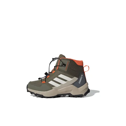 Adidas Terre Slip-resistant Abrasion-resistant MID Топ Детская Туристическая Обувь Зеленый Белый Оранжевый Детский