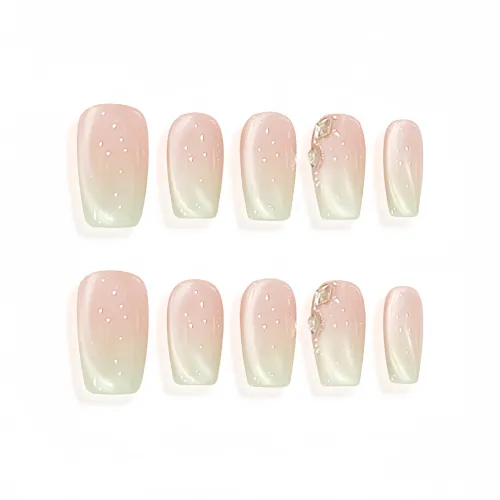 COLLEEN Nude Collection Зеленый Лента False Nail Короткий LADDER Короткий Квадрат Телесный Градиентный 20мм 10 шт