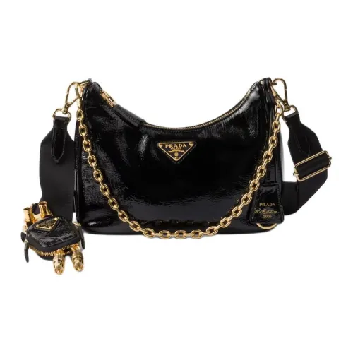 PRADA RE Edition Лакированная кожа Портативная сумка через плечо сумка на плечо Женская Черная