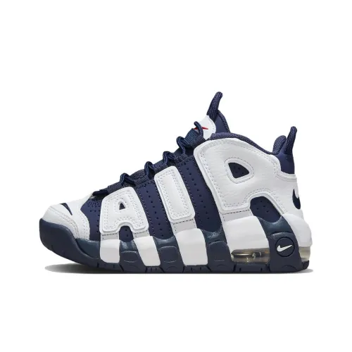 Nike Air More Uptempo Устойчивый к истиранию MID Топ Детские Баскетбольные кроссовки Белый Синий Детский