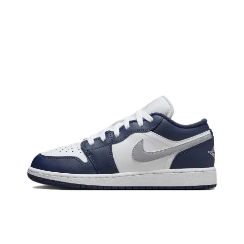 Jordan Air Jordan 1 Детские баскетбольные кроссовки Low Топ Белый/Полночь Морской синий/Волчий серый Унисекс