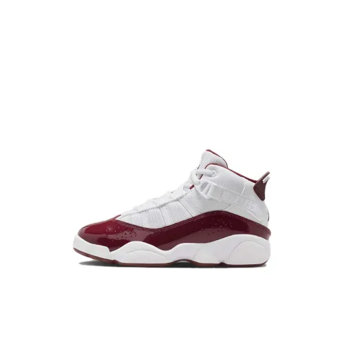 Предшкольные Jordan Air Jordan 6 Кольца Slip-resistant Shock Absorbers MID Топ Детские Баскетбольные кроссовки Белый Красный
