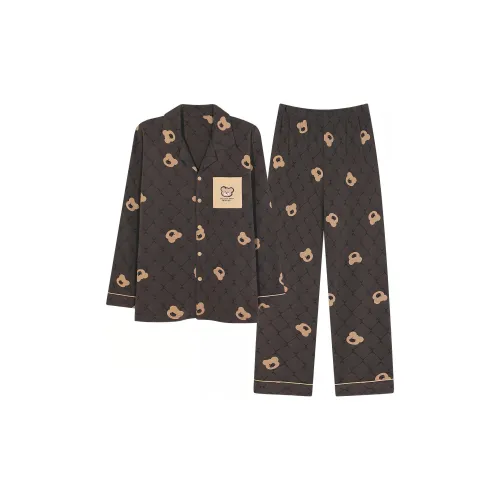 Montagut Pajama Комплект Осенний Зимний Унисекс 2 Штуки Угольный Черный Экрю