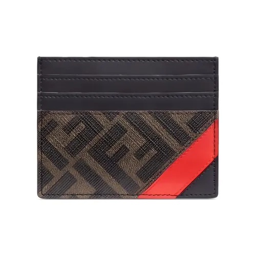 FENDI Кожа Кошелек Держатель для карт Держатель для карт Мужской Коричневый Красный