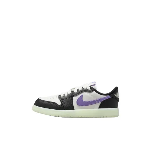 Jordan Air Jordan 1 Детские баскетбольные кроссовки Low Топ Белый черный фиолетовый Для дошкольников