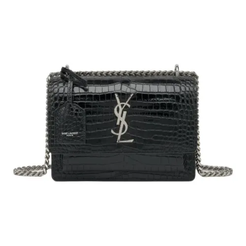 SAINT LAURENT SUNSETMonogram Кожа Сумка через плечо Средняя Женская Черная