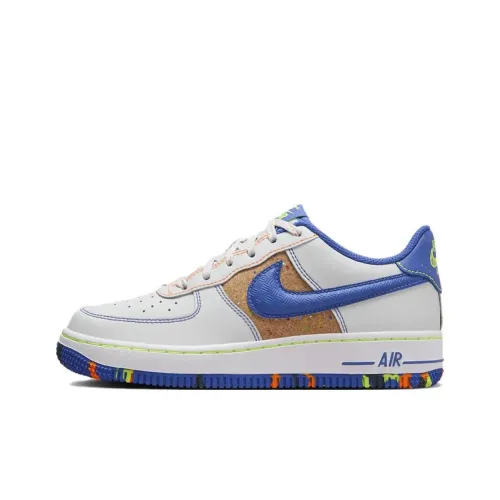 Nike Air FORCE 1 LV8 Детские Скейтбординги Низкий Топ Белый/Синий/Желтый Для Школьников
