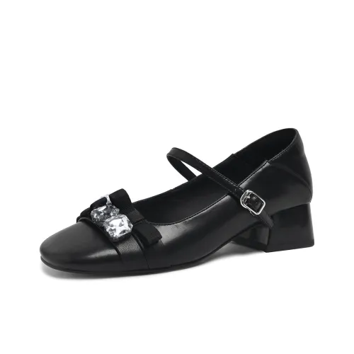 CAMEIDO Туфли Мэри Джейн с грубым каблуком 4,5 см женские черные