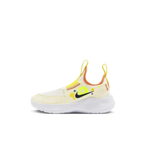 Nike Flex Runner 3 Детские беговые кроссовки Низкий топ Холст Белый/Черный/Белый/Неоново-желтый/Ярко-оранжевый/Садовый синий Для дошкольников