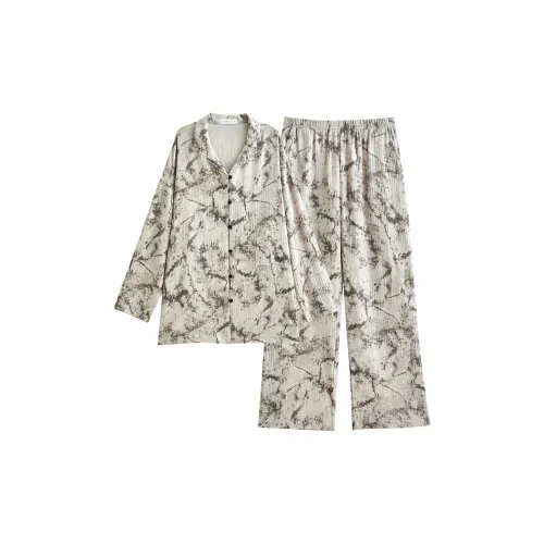 Same Language Пижамный комплект Женские Бумажно-белый Чернила