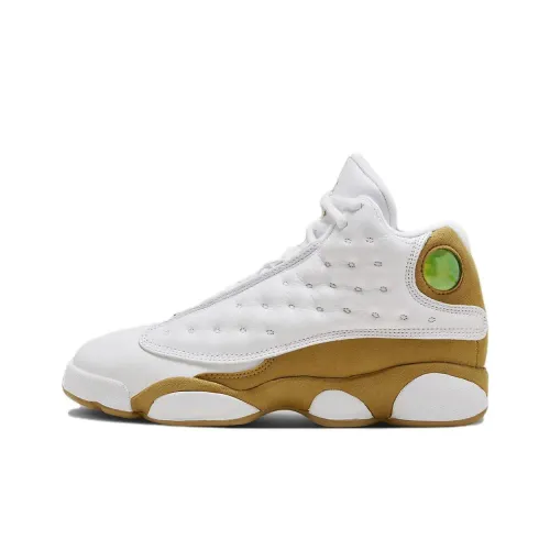Jordan Air Jordan 13 Противоскользящие Устойчивые к износу MID Топ Детские Баскетбольные кроссовки Желтый Белый