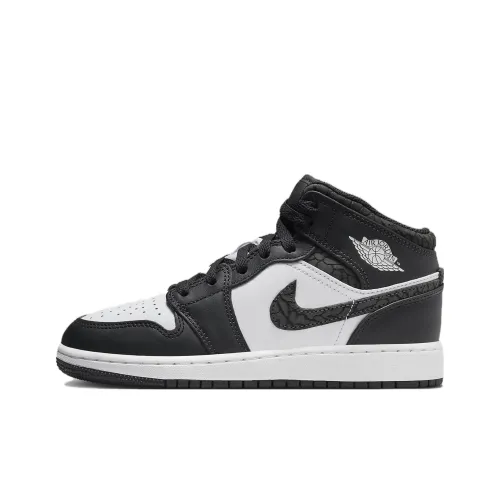 Jordan Air Jordan 1 MID SE High Топ Детские Баскетбольные Кроссовки Черный Белый Подростки
