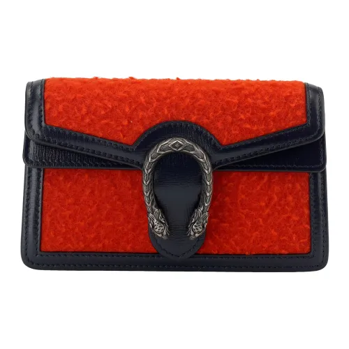 GUCCI Dionysus Узор "елочка" Ткань с кожаными вставками Кошелек Сумка через плечо Экстра мини Женские Красный и Морской синий