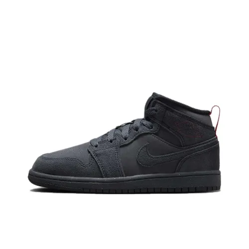 Jordan Air Jordan 1 MID SE Устойчивый к истиранию Дышащий Высокий Топ Детские Баскетбольные Кроссовки Черный Подростки