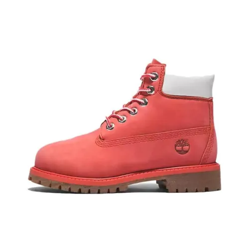 Timberland Премиум Детские кожаные сапоги, красного цвета, для школьного возраста