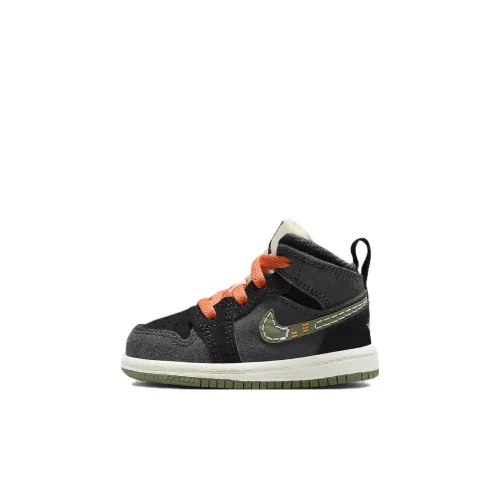 Jordan Air Jordan 1 Амортизация Anti KICK MID Топ Обувь для малышей Черный Серый Зеленый Infant And Toddler