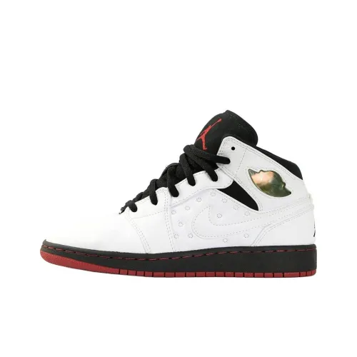 Jordan Air Jordan 1 Противоскользящие Устойчивые к износу MID Топ Детские Баскетбольные кроссовки Белые Подростки