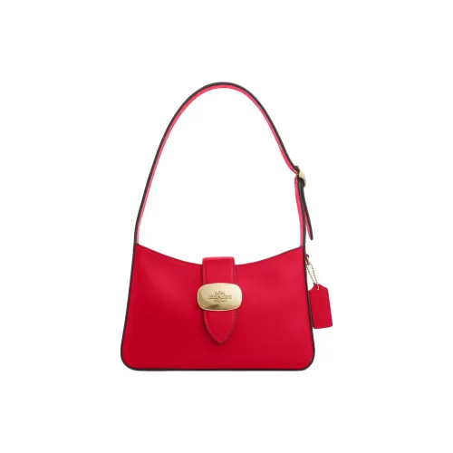 COACH Eliza Утонченная Телячья Кожа Сумка через плечо Сумка среднего размера Женская Золотая и Ярко-Красная