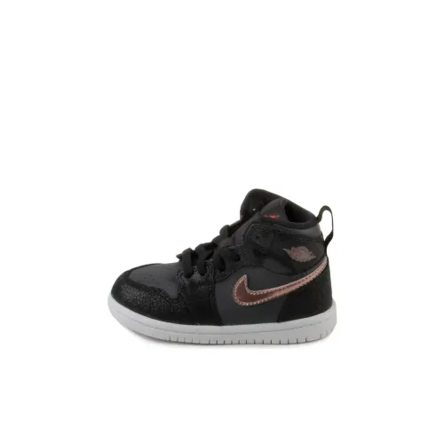 Jordan Air Jordan 1 Ретро High BT Амортизация Износостойкий Высокий Топ Обувь для малышей Черный Золотой Детский и Малыш