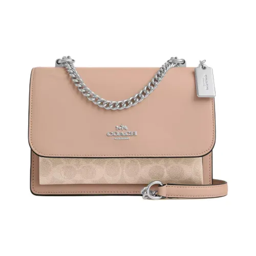 COACH Klare Покрытый холст Сумка через плечо Маленькая Женская Серебряный Песочный Тауповый