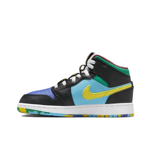 Jordan Air Jordan 1 MID Противоскользящие Устойчивые к истиранию MID Топ Детские Баскетбольные кроссовки