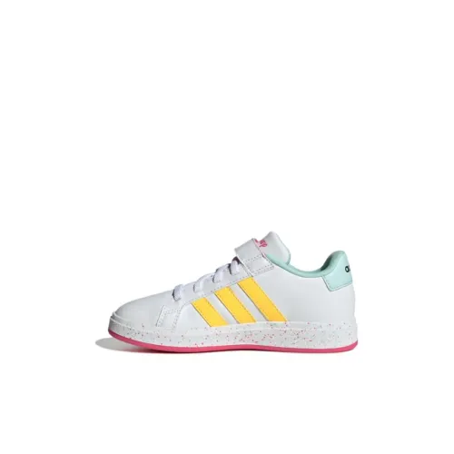 Предшкольный Adidas Neo GRAND COURT Амортизация Износостойкий Низкий Топ Детские Скейтбординги Белый Желтый
