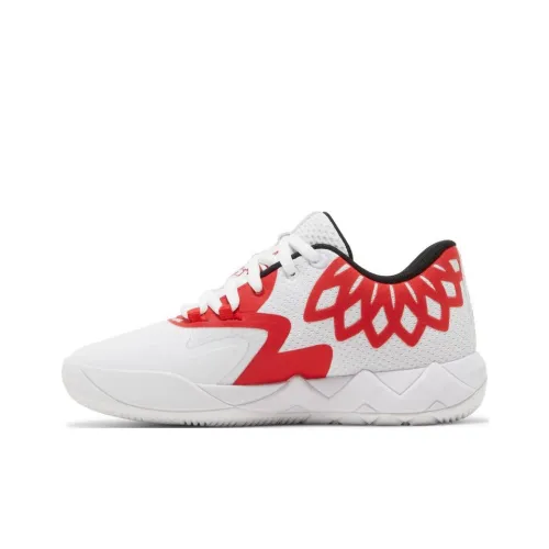 PUMA MB.01 Детская баскетбольная обувь, низкий топ, белый и красный, школьный возраст