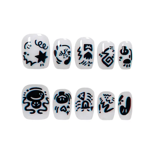 Yun Yue Joe Комикс Стиль Черный And Белый Граффити BIG Горлянка OUTLINE Ручной Рисунок Линии False Nail Короткий ЛАДЬЯ 15мм