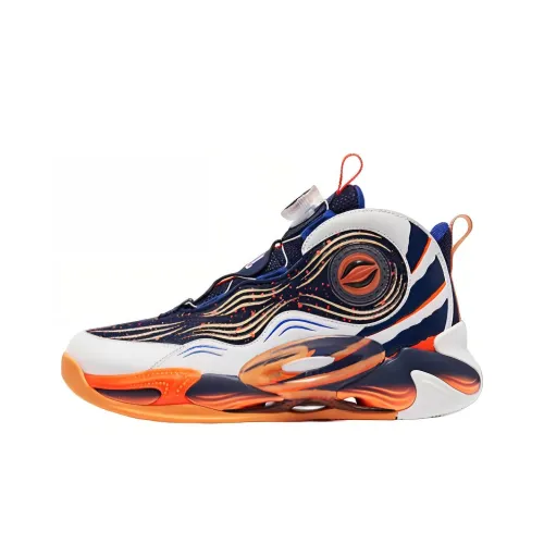 QIAODAN Рыжий заяц Устойчивый к истиранию Дышащий Высокий верх Детские баскетбольные кроссовки Белый Оранжевый Подростки