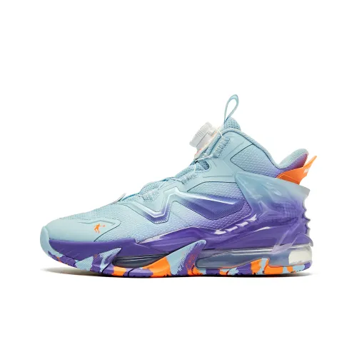 QIAODAN Canglong 6 Амортизация Износостойкий Высокий Топ Детские Баскетбольные Кроссовки Небесно-Синий Подростки