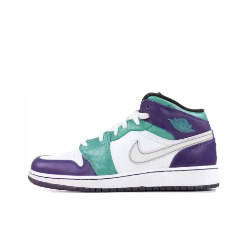 Jordan Air Jordan 1 GS Противоскользящий Устойчивый к истиранию MID Топ Детские Баскетбольные кроссовки Синий Фиолетовый Подростки