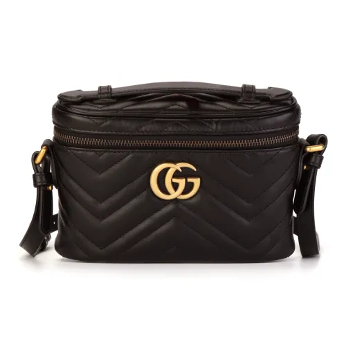 GUCCI Marmont Quilted Кожа Косметичка Сумка через плечо Сумка среднего размера Женская Черная