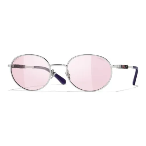 CHANEL Металл Круглые Солнцезащитные очки Унисекс Серебряный