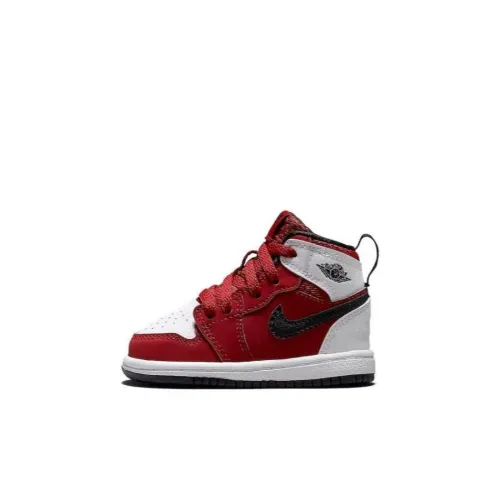 Jordan Air Jordan 1 Ретро High TD Устойчивый к истиранию Противоскользящий Высокий Топ Обувь для малышей Белый и красный Для малышей и детей младшего возраста