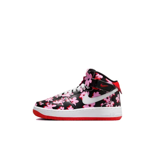 Nike Air Force 1 Slip Resistant Abrasion Resistant MID Топ Детские Скейтбординги Черный розовый белый Детский