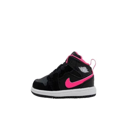 Jordan Air Jordan 1 MID TD Противоскользящий Устойчивый к истиранию MID Топ Обувь для малышей Черный Розовый Для малышей и детей