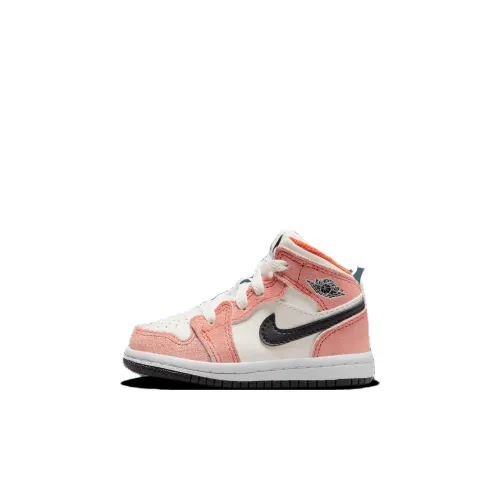 Jordan Air Jordan 1 MID SE Амортизация Износостойкий MID Топ Обувь для малышей Розово-белый Infant And Toddler