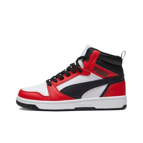 PUMA Rebound v6 Детская баскетбольная обувь MID Топ Белый Красный Черный Школьный возраст