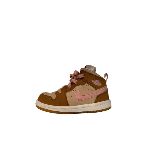 Jordan Air Jordan 1 MID WB GT TD Slip-resistant Abrasion-resistant MID Топ Обувь для малышей Коричнево-розовый Infant And Toddler