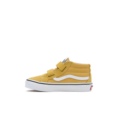 Vans SK8 Амортизация Износостойкий MID Топ Детские Скейтбординги Желтый Белый Детский